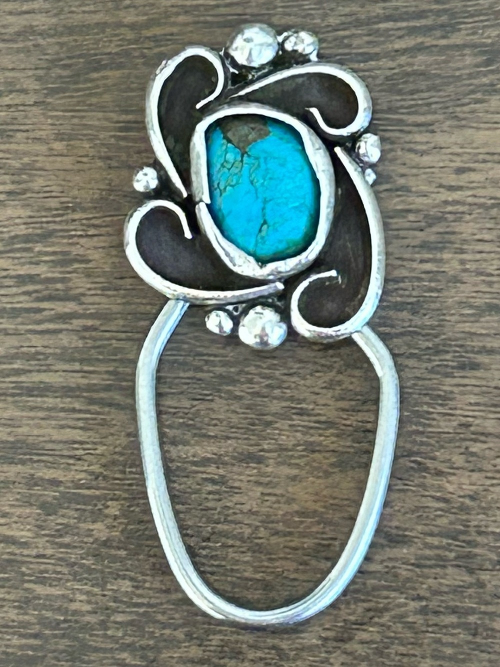 VINTAGE NATIVE AMERICAN SILVER & TURQUOISE STONE BENNETT PAT PEND C-31 KEYRING